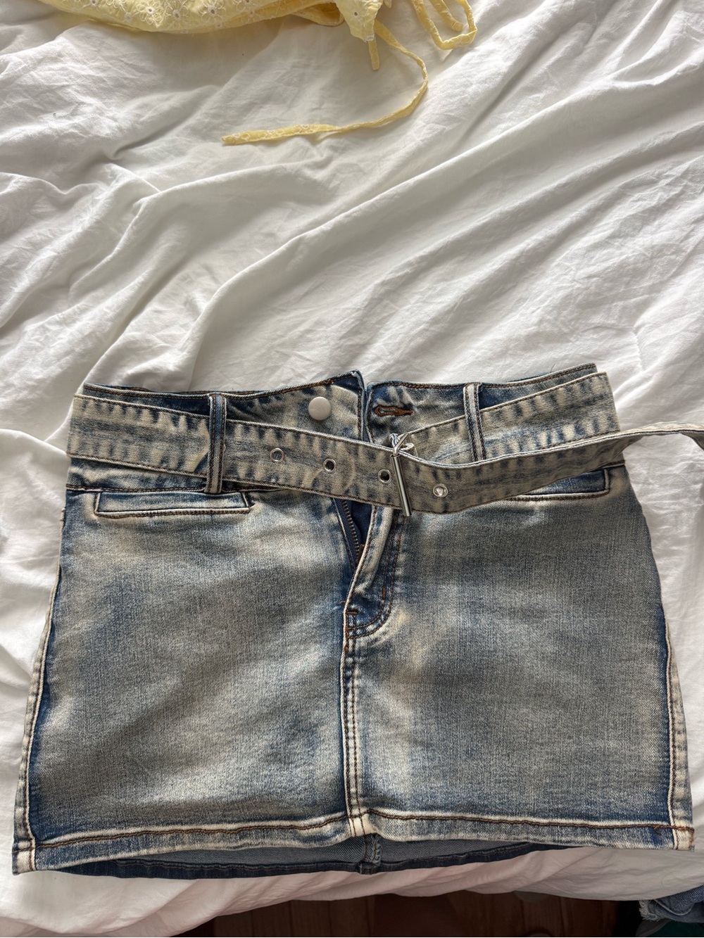 Windsor Light Wash Denim Mini Skirt with Matching Belt
